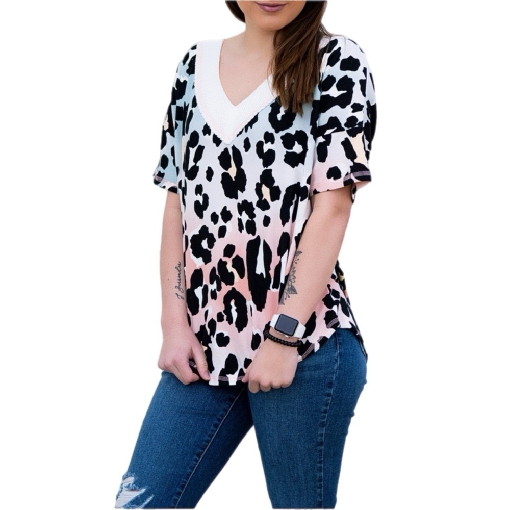 Ombre Animal Print Short Sleeve‎ Top